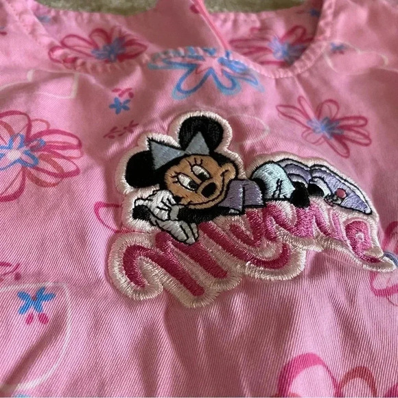 Disney Store Vintage 90s Rare Pink Cotton Floral Dress Minnie Embroidered: Med - Picture 3 of 9